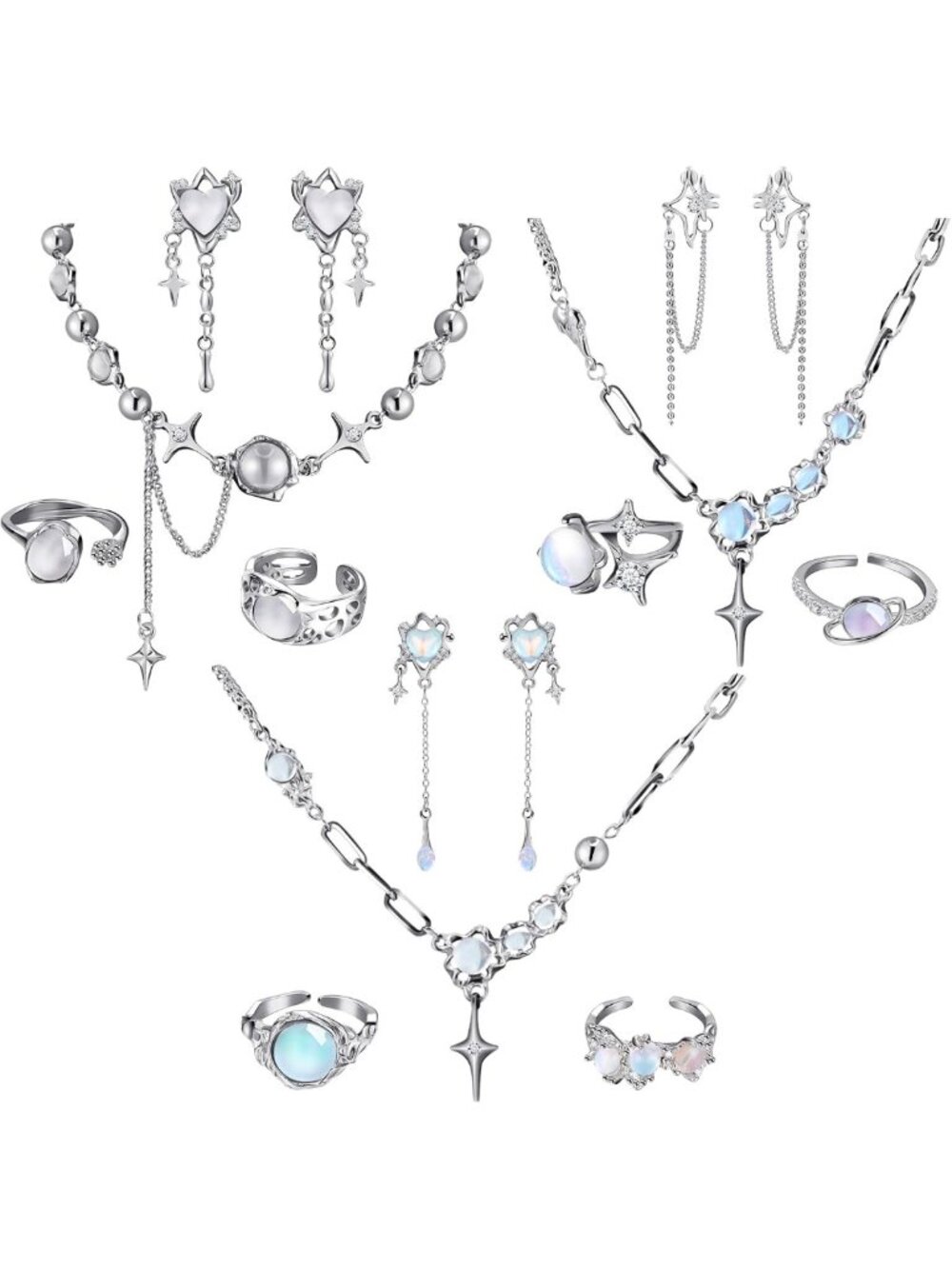 12 Pcs Y2K Silver Jewelry Set - Trendy Accessories for Women, Perfect Gift